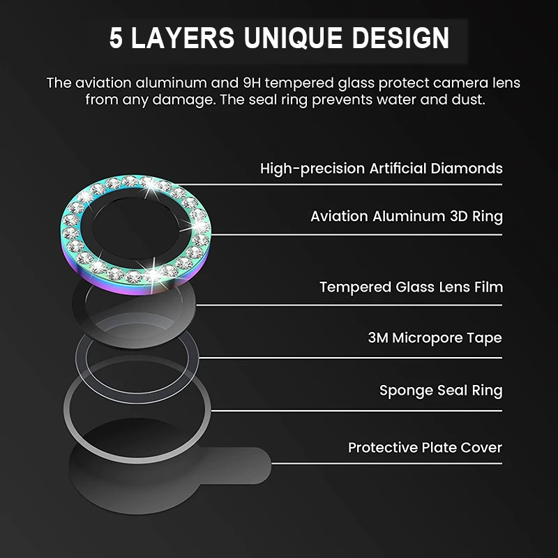 For Iphone 12 Mini Camera Lens Glass Screen Diamond Protector For Iphone 6 7 8 Plus 11 14 13 15 Pro Max Mobile Phone Lens Glass