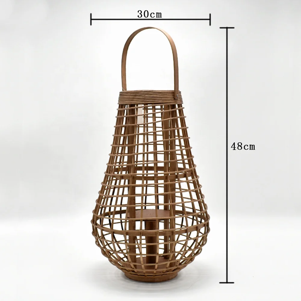 Hot Selling Home Deco Craft Natural Vintage Rustic Large Decorative Handmade Rattan Weaving Storm Lantern Bamboo Candle Lantern