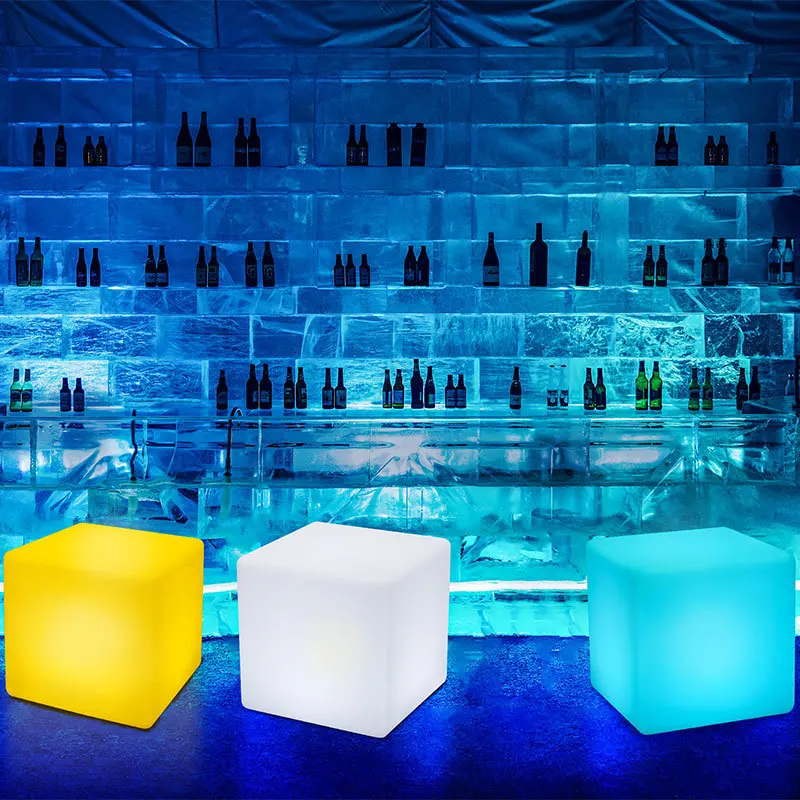 Hot Sale PE Fashion Decorative Glow Furniture USB Rechargeable RGB Color Changing Remote Control Led Cube Chair Stool Light