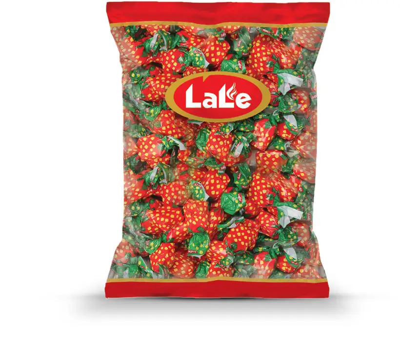 Fruity Flavored Strawberry Shaped Hard Candy in Bag Packaging