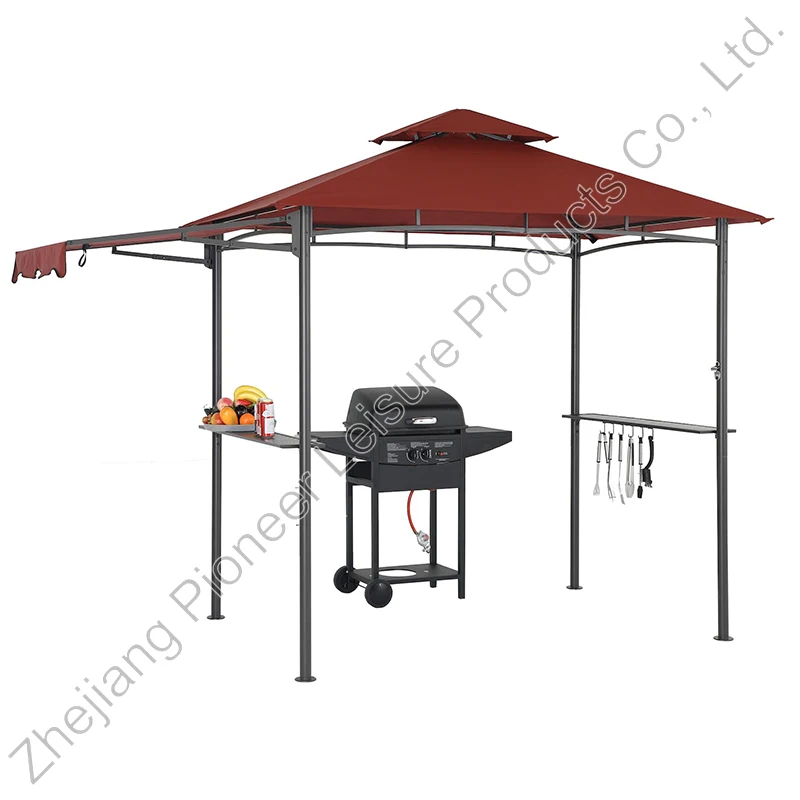 Easy Waterproof Double Vent BBQ Gazebo Shelter With Extra Awning For Outside Parties