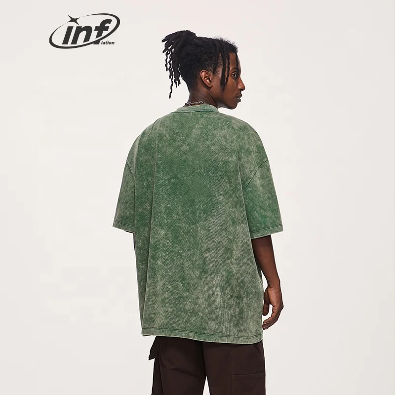 INFLATION Acid Washed 260 gsm brand clothing black t shirt Unisex heavy cotton Streetwear t-shirt