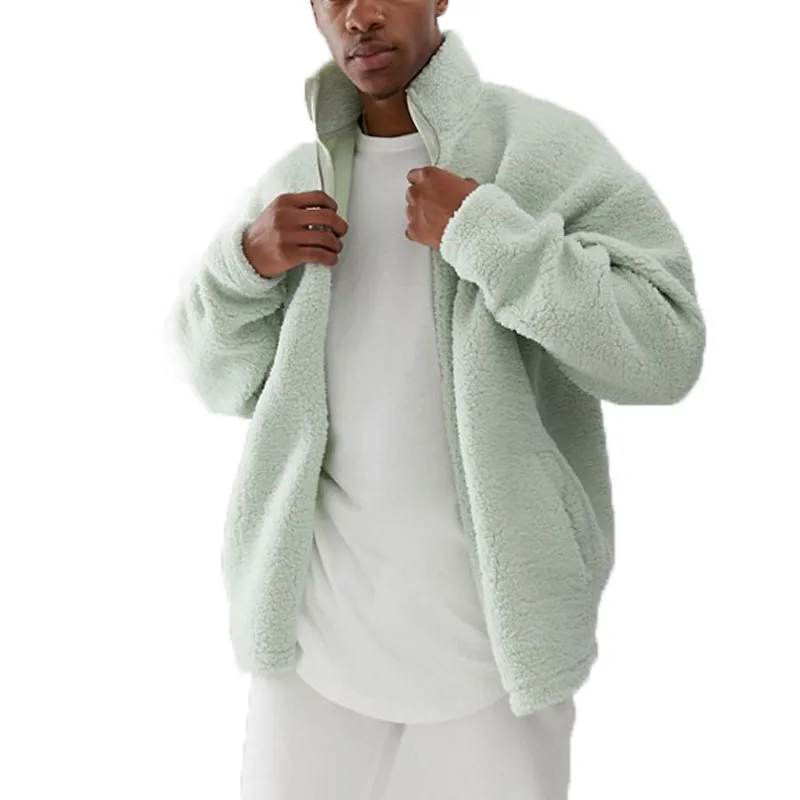2021 OEM Custom Men Spring Autumn Winter Coat Zipper Front Oversized Polar Fleece Bomber Borg Jacket