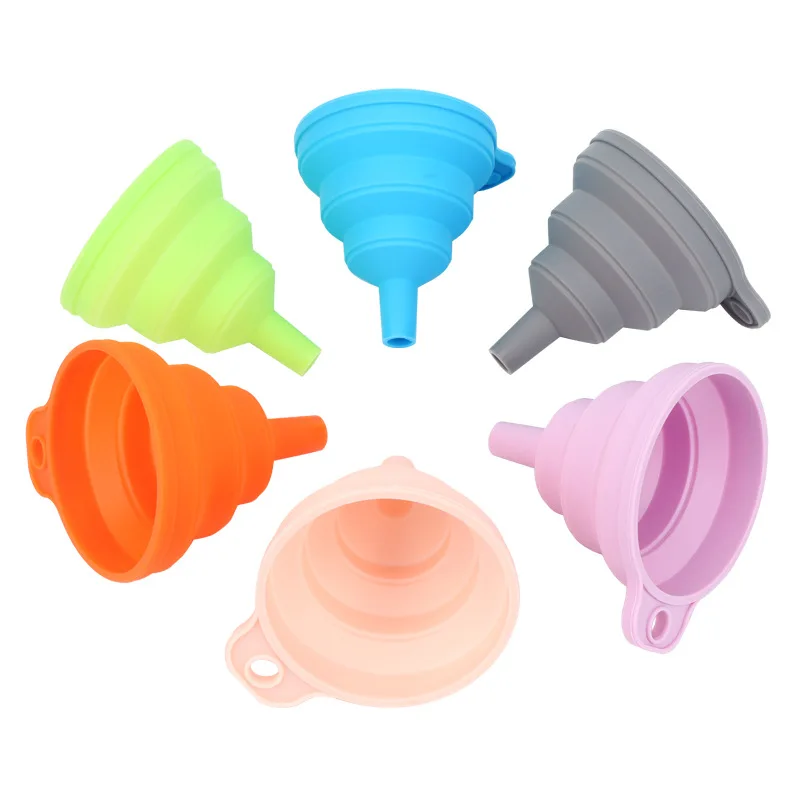 OEM&ODM Small/Large  Kitchen Funnel Filling Water Bottle Liquid Transfer Food Grade Foldable Silicone Collapsible Funnels
