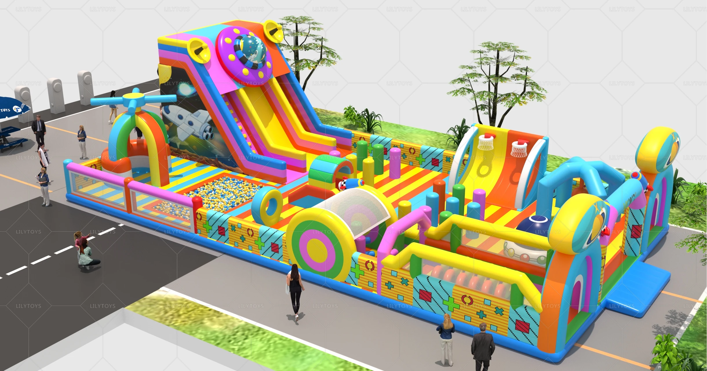 Go Cart Inflatable Big Park Kids Inflatable Jumping Sport Obstacle Game Inflatable Amusement Bouncer Theme Park