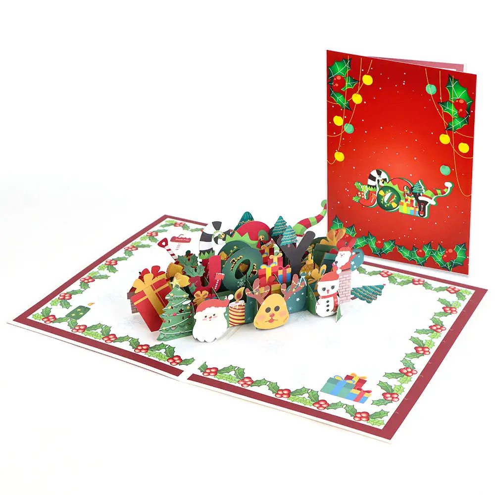 3D Pop Up Christmas Greeting Cards Merry Christmas Cards With Envelopes 230*155mm