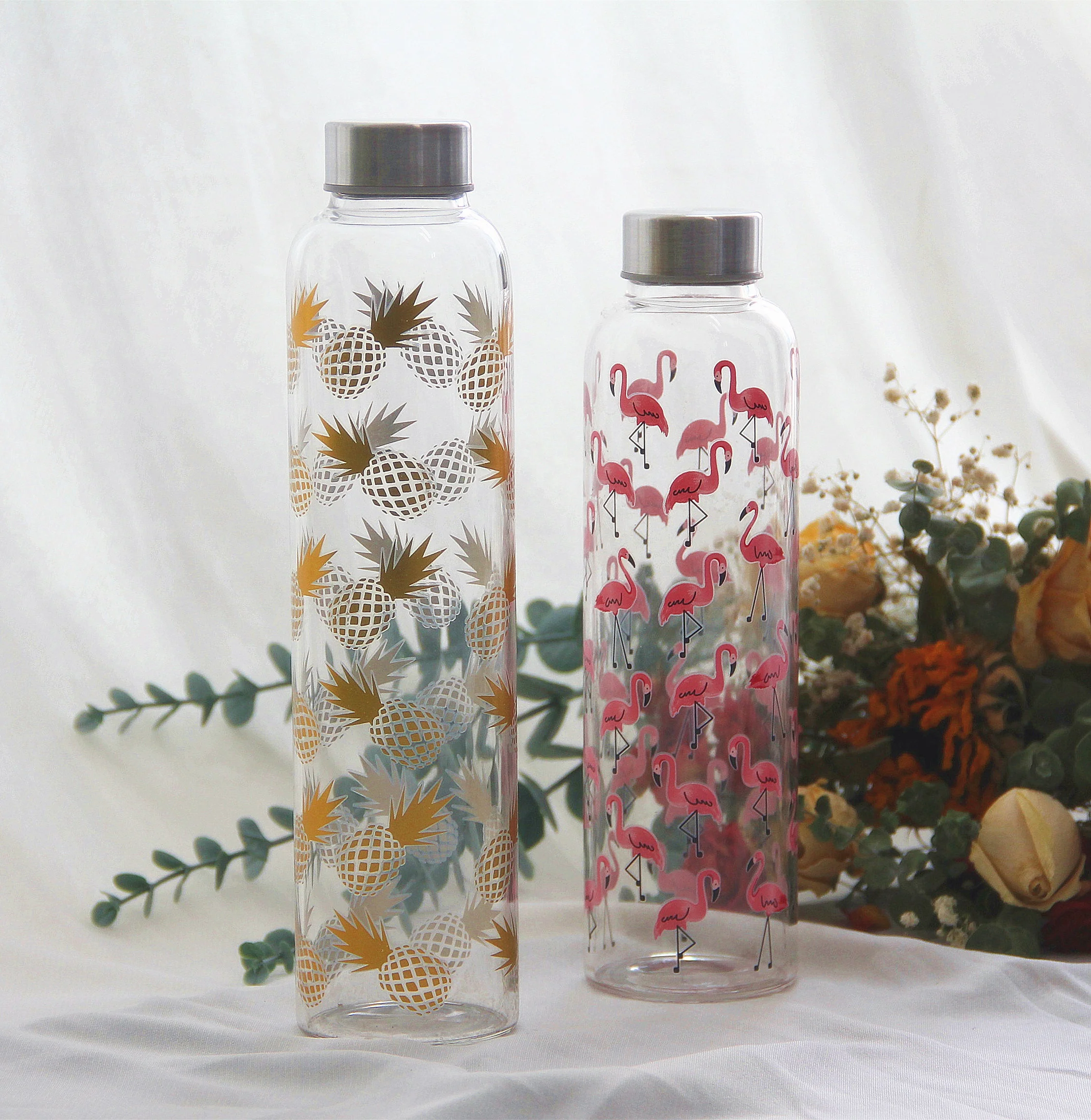 580ml 750ml Wholesale hot sale round glass bottle supplier high borosilicate glass juice milk water bottle with screw lids