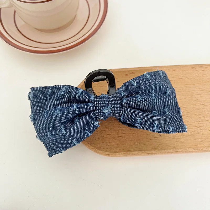 CLARMERWomen New hair accessories back head clip custom Denim bow hair clip ponytail spring hair clips