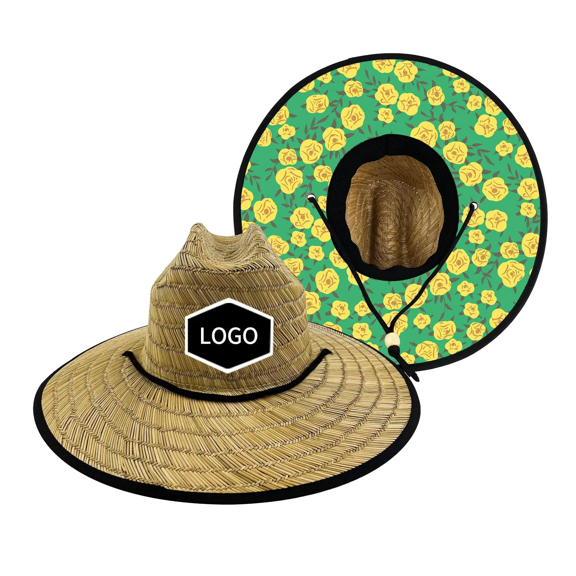 Wholesale Summer Lifeguard Straw Hat Under Brim Custom Printing America Sombrero Beach Hat Surf Lifeguard With logo Straw Hat