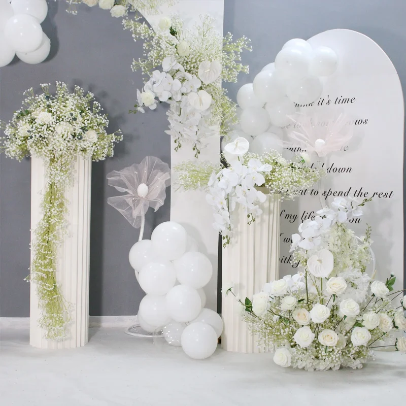 White Rose Orchid Gypsophila Artificial Flower Ball  Floral Arrangement Wedding Party Backdrop Decor Scene Layout Props