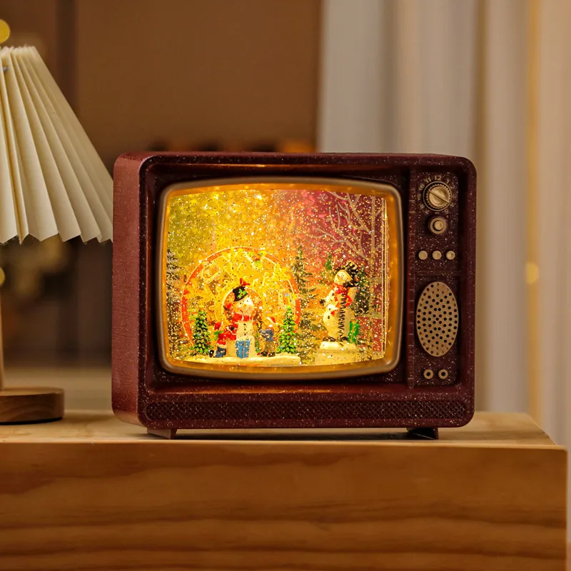 New Products Christmas Decoration Children Gifts Snow House TVs Shape Led Music Box