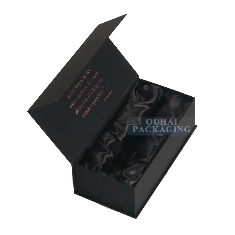 Customized Satin Lined Insert Rigid Cardboard Paper Box Printed Brand Logotype Black Magnetic Box Packaging for Gift