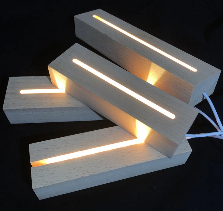 USB-ночник с деревянным основанием светодиодный 3D ночник круглый и овальный деревянный Базовый светильник для акрила
