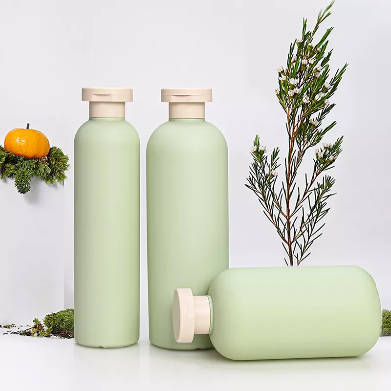 Matte Green Plush HDPE Plastic Cosmetic Packaging Soft Touch Squeeze Body Lotion Bottles Shampoo Bottle 200ml 250ml 400ml 500ml