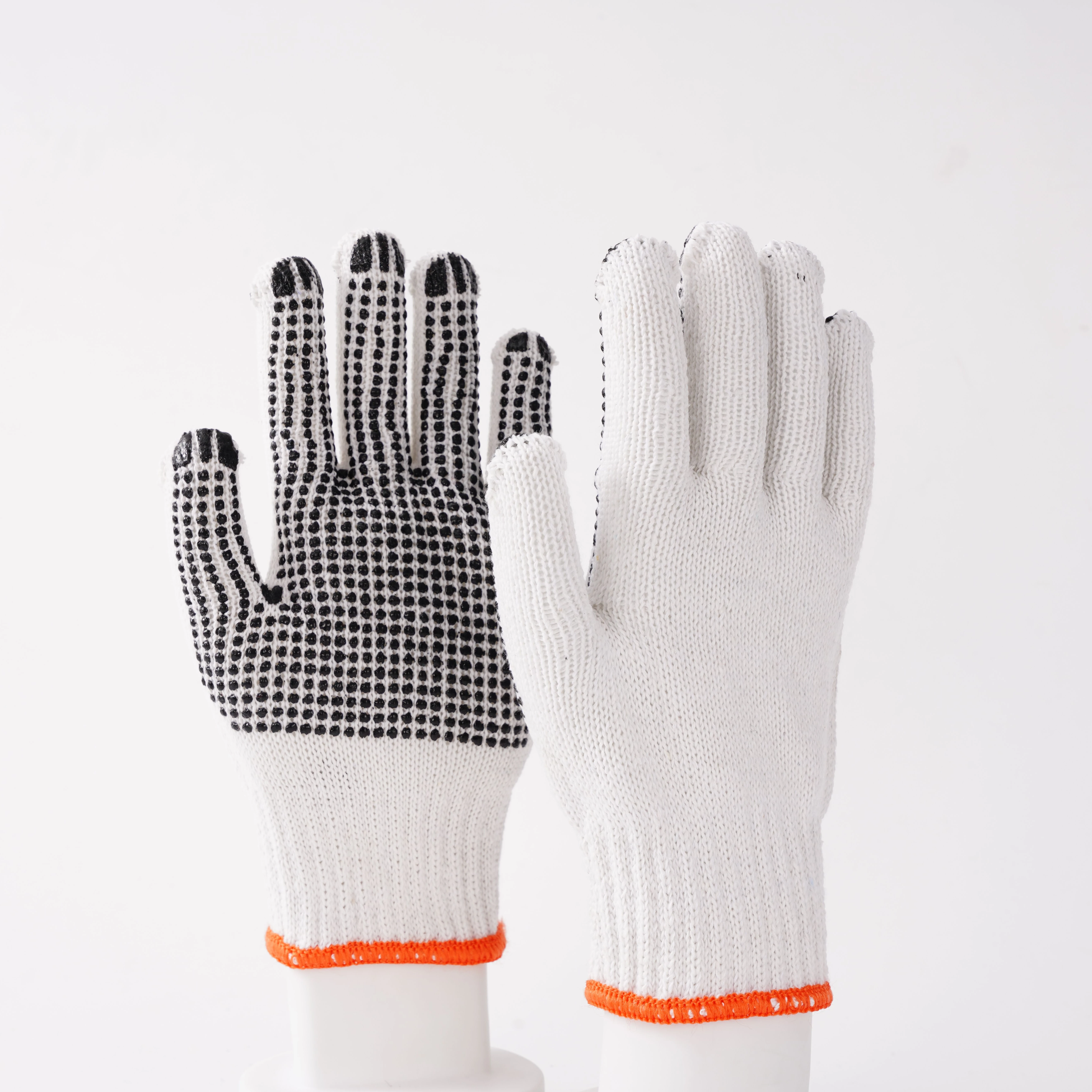 10 gauge natural white cotton knitted shell with pvc dotted hand glove