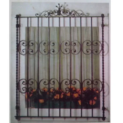 china manufacture painting powder coated hand hammered forged wrought iron window grille