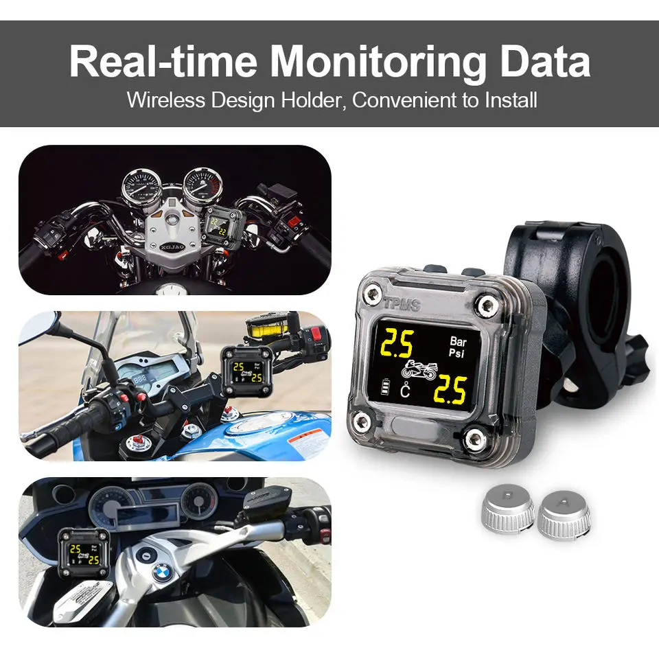 Waterproof Motorcycle Tire Pressure Display Monitoring System Wireless Real Time Motorcycle Bicycle Tpms Sensor External