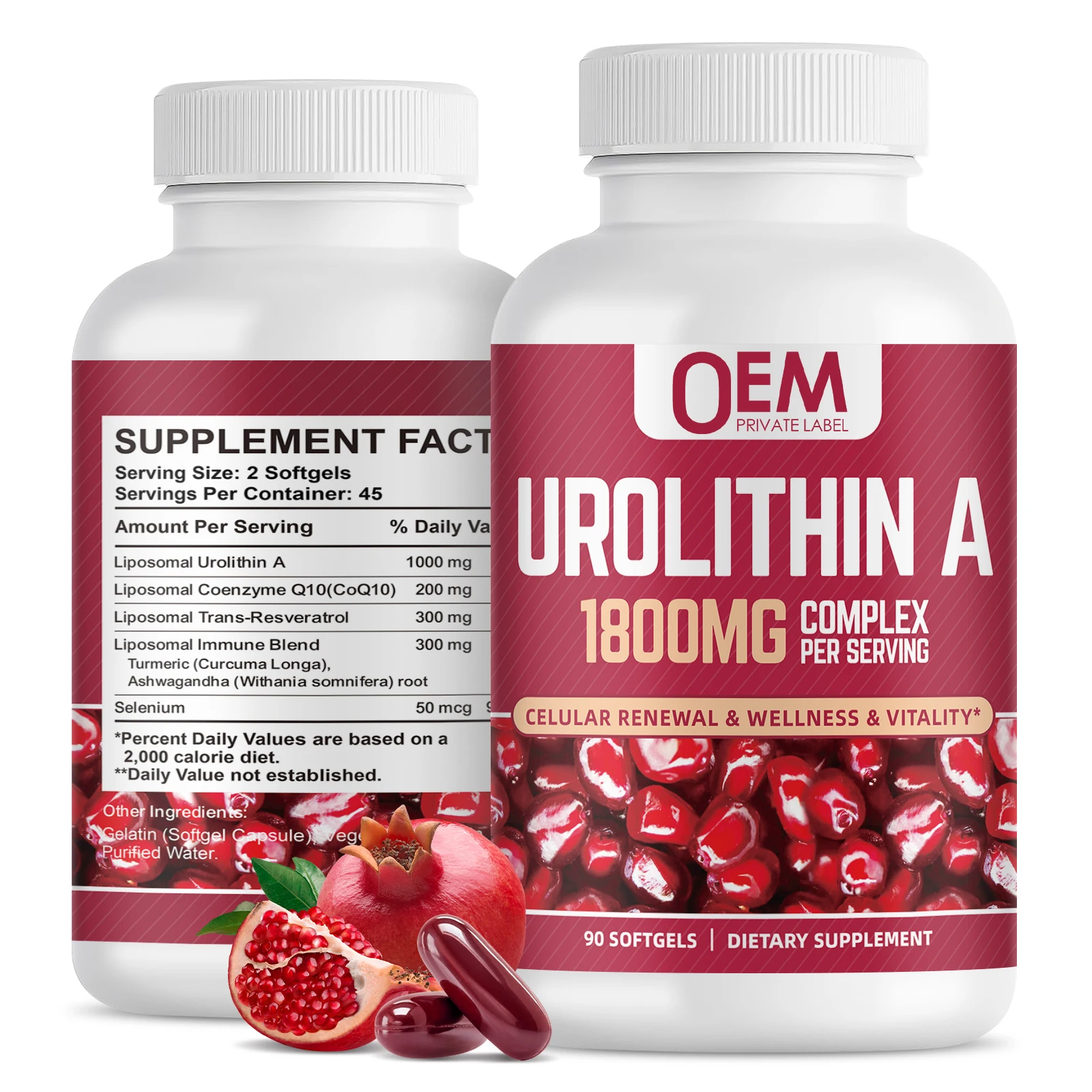 OEM Уролитин добавка 2000 мг с CoQ10 PQQ витамином C транс-ресвератролом энергия поддержки митохондрии