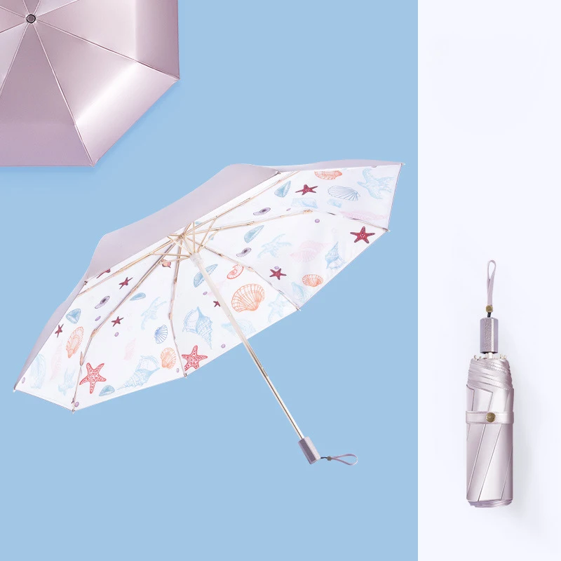 Strong Waterproof Umbrella High Density Double Layer Titanium Sier Manual Three-Fold UV Protection Umbrella