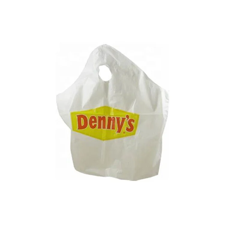 HDPE  LDPE poly reusable wave top tote handle plastic takeout delivery  bags for restaurant shop
