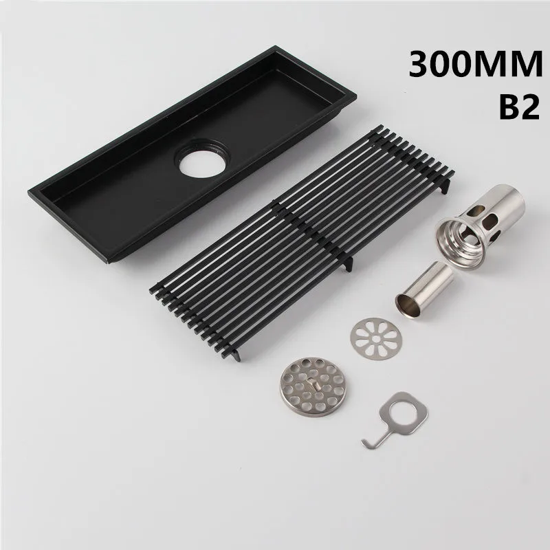 SUS 304 Stainless Steel Black 300 MM Floor Waste Grate Drains Tile Insert  Shower Drain Bathroom Floor Drain