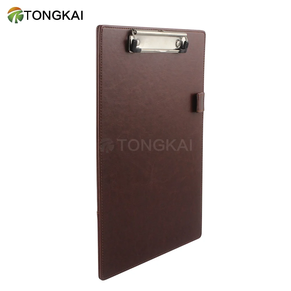 Custom Letter Size A4 PU Leather Cover Clipboard with Document Pouch Pen Holder and Card