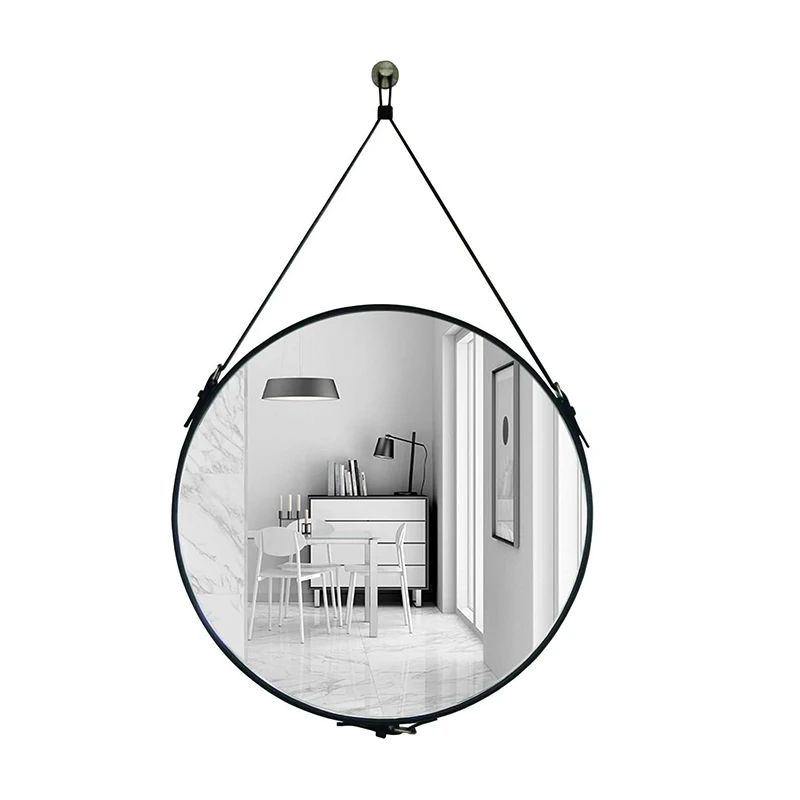 Custom Made Unbreakable Vintage Round Large Big Metal Framed Antique Hanging Wall Vanity Bedroom Mirror With Hanging Rope