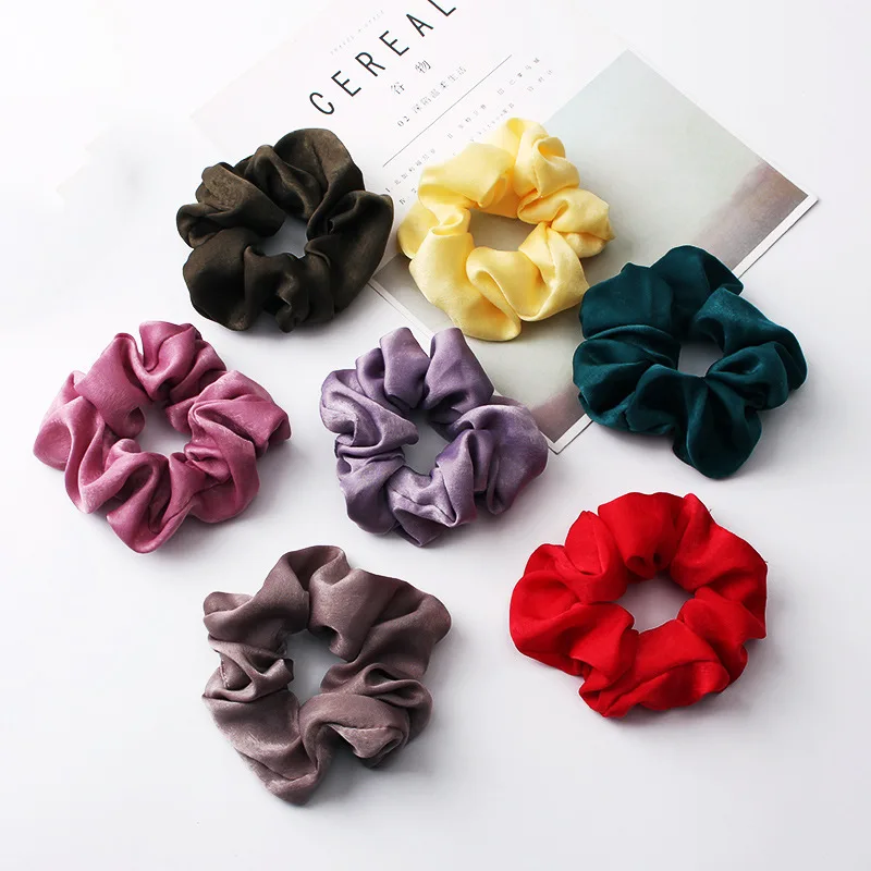 
Hot Sale Satin Elastic Hair Bands Hair Accessories Soft Silk Hair Ties Scrunchies For Gril 