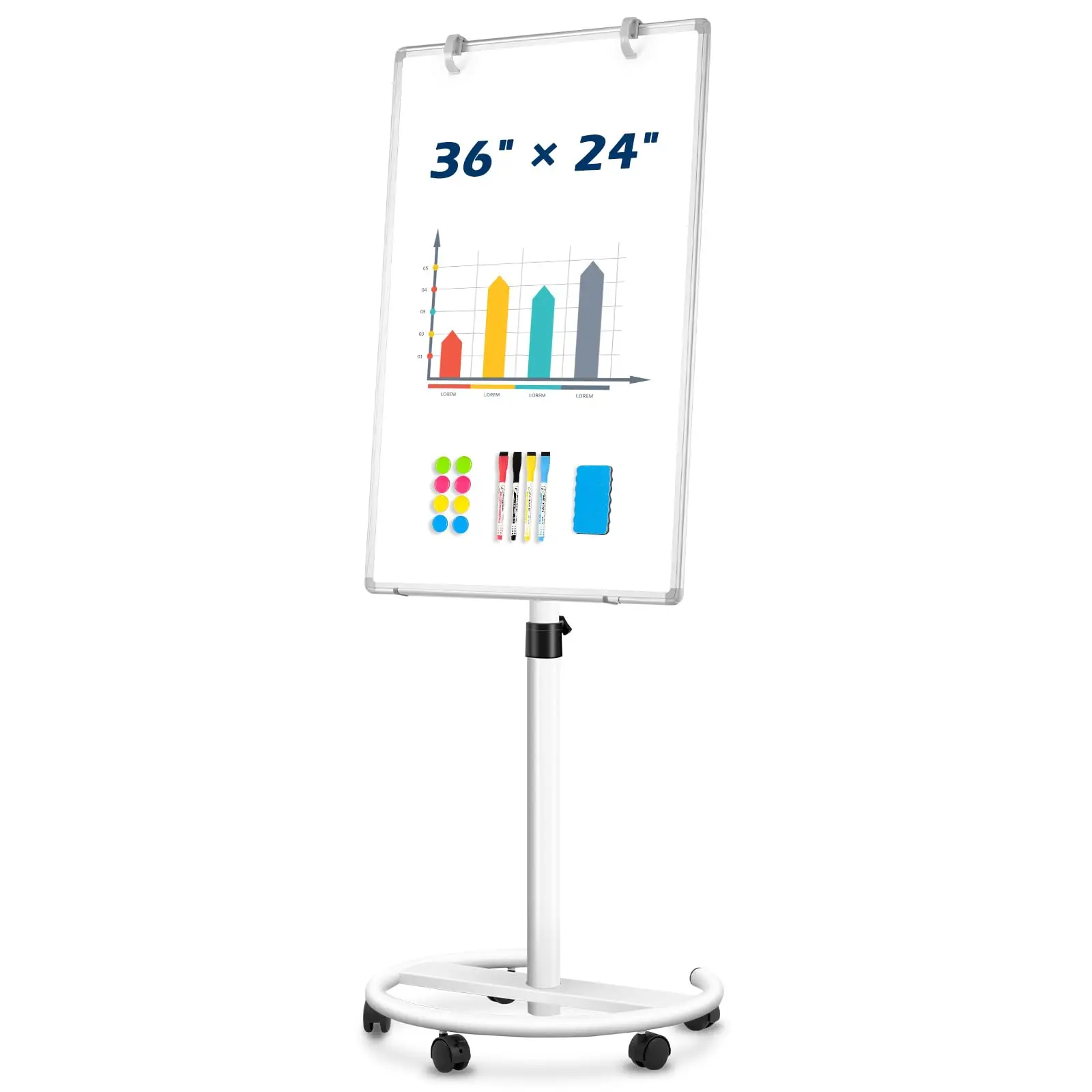 Mobile Whiteboard Magnetic White Board with Stand Height Adjustable Flip Chart Easel Dry Erase Standing Whiteboard for Office