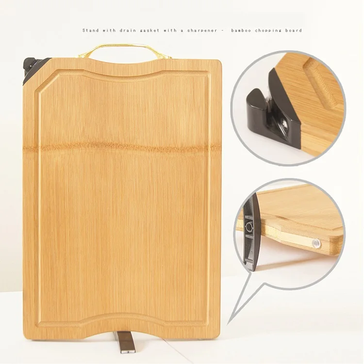 Multi Function Smart Unique Butcher Wooden Bamboo Chopping Board Cutting Set With Knife Sharpener