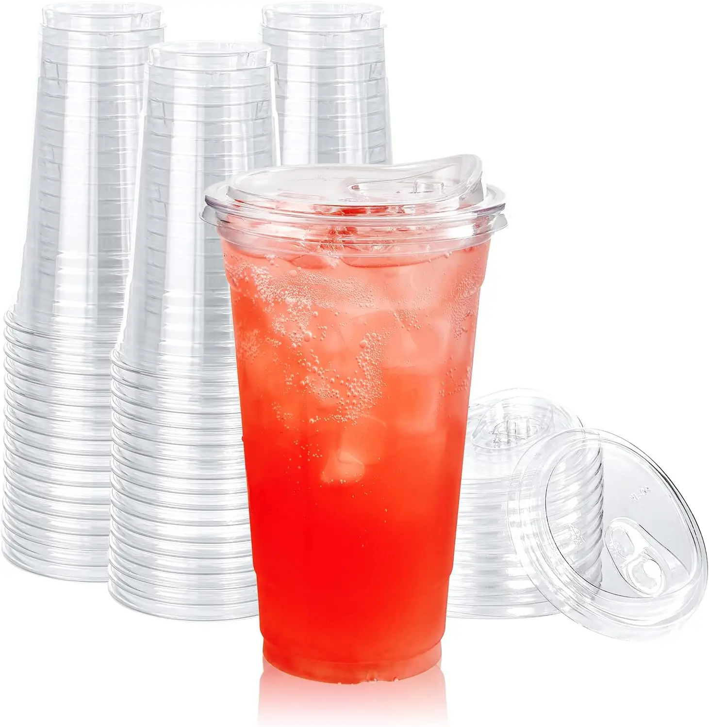 Clear PET Disposable  Plastic Cold Drink Coffee Bubble Tea Tea Cups With Lids Eco Friendly 12oz 14oz 20oz 32oz 16oz LOGO Custom