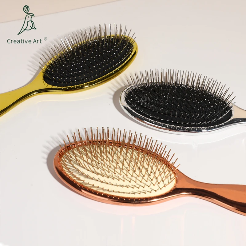 2024 Popular Electroplating  Hair brush Steel Needle With Ball Air Cushion brush For Women With Private Label