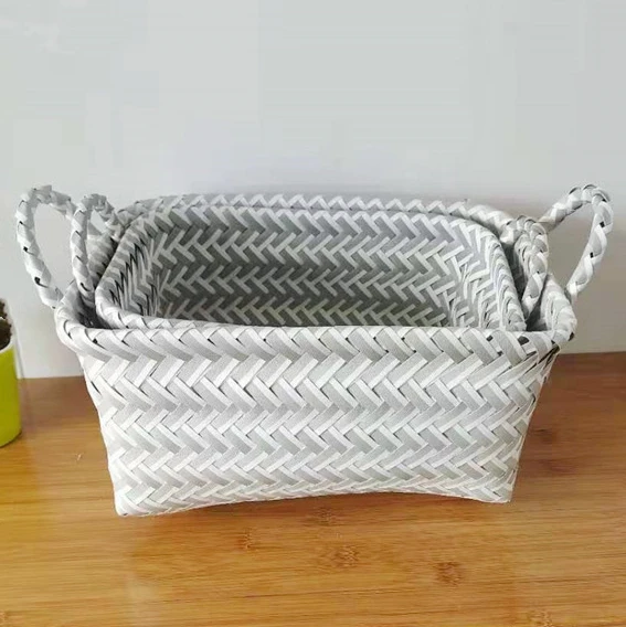 2 pcs set food imitation rattan pp storage basket wicker organizer storage box plastic home use