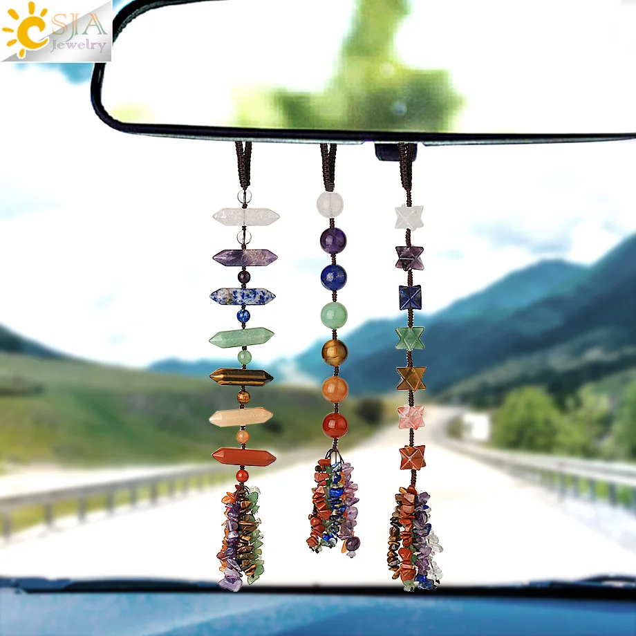 CSJA hot natural stone healing 7 chakra merkaba hexagon home decor car pendant hanging crystal interior decoration G493
