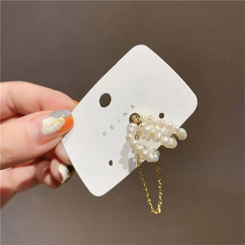 2022 Hot Sale Simple Sweet Pearl Magnet Ear Clip Earrings Link Chain No Ear Piercing Pearl Ear Cuff Earrings