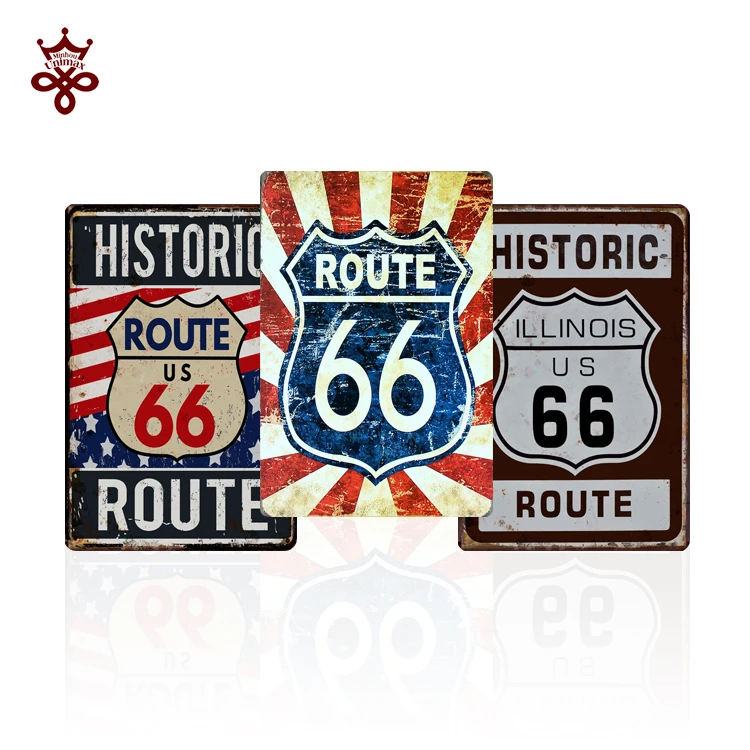 US Route 66 Printed Art Poster Bar Pub Club Home Decorative Retro Wall Stickers Antique Metal Tin Signs