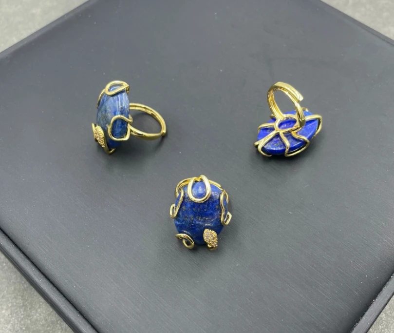 Fashion women jewelry accsss viennois jewelry wholesale 18k gold plated  lazurite big stone ring designs for women