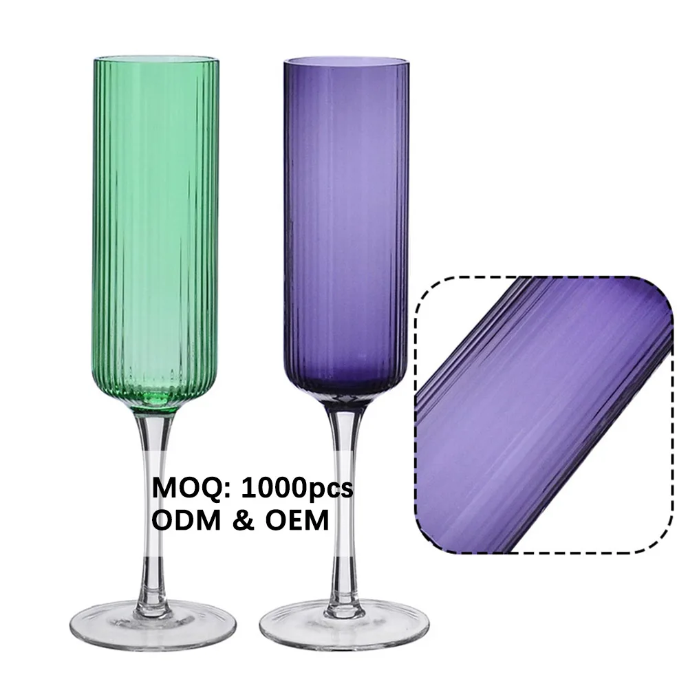 Samlife-FL24205 Custom Champagne Glass Flute Ribbed Luxury Champagne Glasses & Flutes