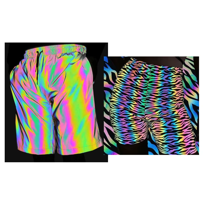 factory high visibility sun light stitching stretchy reflective rainbow iridescent color spandex fabric material for clothes