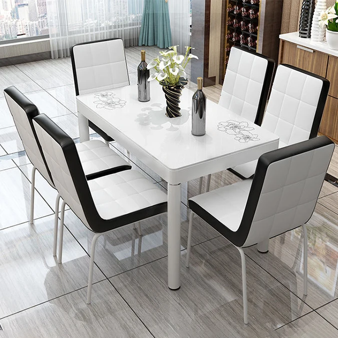 Modern indistry style white and silver dining table sets 6 chairs
