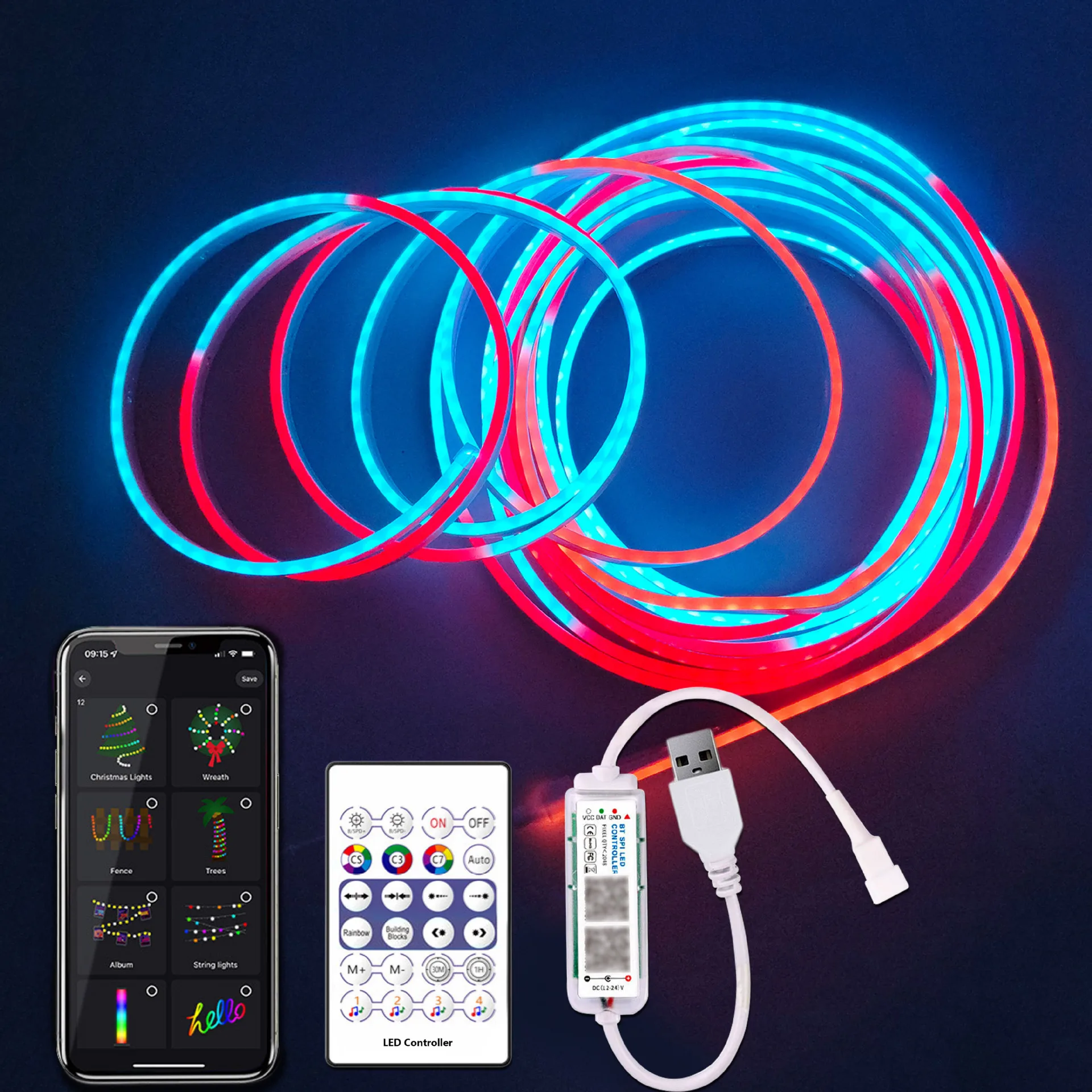 Bluetooth 1 м/2 м/3 м/4 м/5 м/10 м ПВХ Светодиодная лента красочный неоновый музыкальный свет низкого напряжения гибкие DIY электронные вывески магазин WS2812B