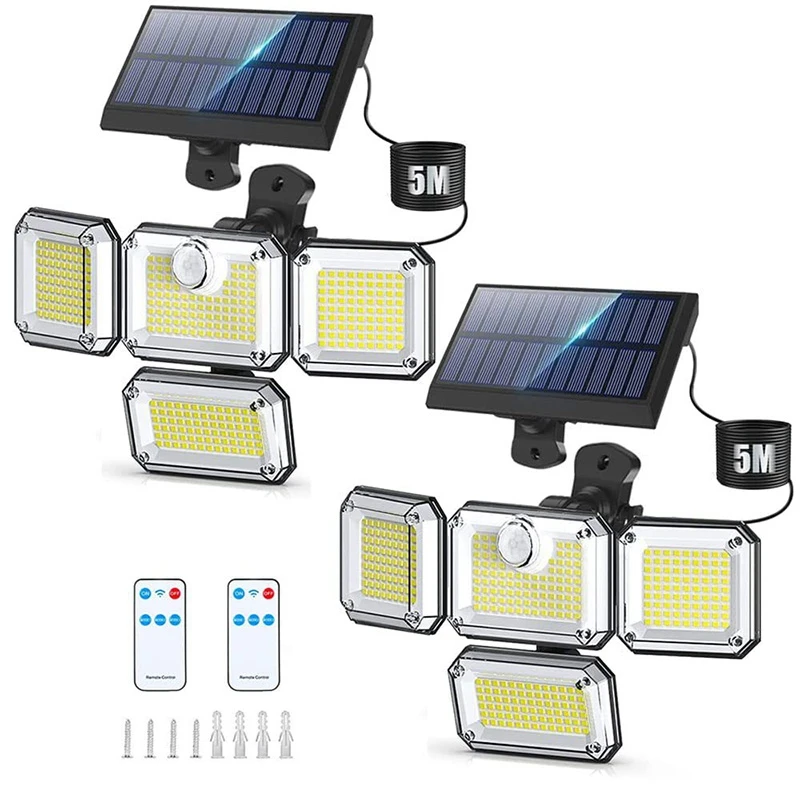 Solar outdoor lights 3 head adjustable wireless solar sensor wall lights security PIR DIM garden lights with remote 333leds