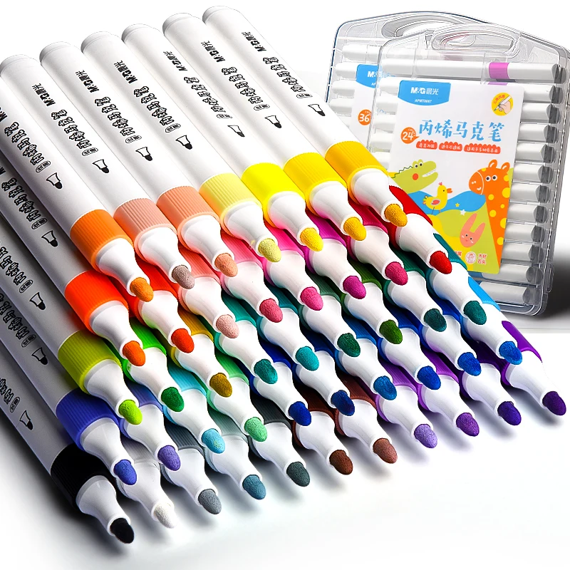 M&G 12 Color Fine Tip Art Pens Watercolor Markers for Creative Drawing Plastic Brush Marker Paint Ball Set
