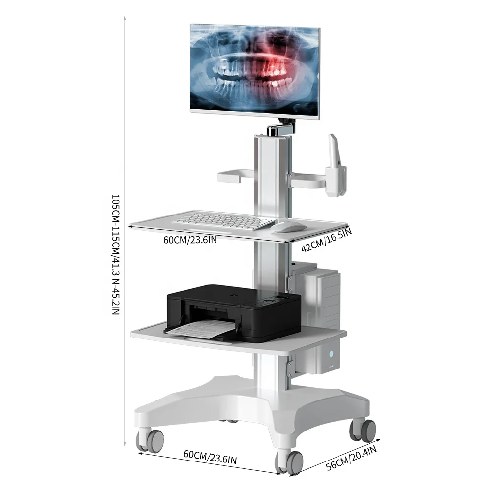 Wholesale Price Hospital Furniture Medical Cart with Oral Scanner Computer Laptop and 2 tray for Clinic