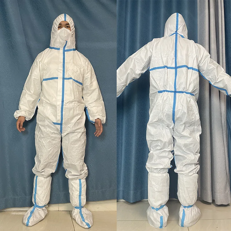 65Gms Ppekit Disposable Medical Microporous Ppe Coverall Protective Type 5/6 Waterproof Coverall with Seam Tape