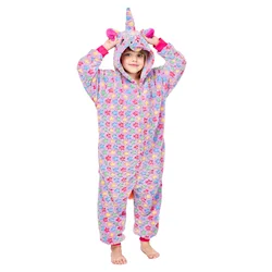 Pijamas Plush OEM ODM Wholesale Winter Cartoon Unicorn Kids Sleepwear Hoodie Animal Pjs Onesie Flannel Fleece Children Pajamas