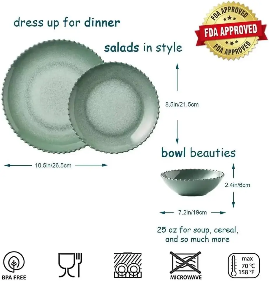 Nordic creative tableware home Western food steak dessert salad pearl edge melamine dinnerware plate bowl set For 4 people