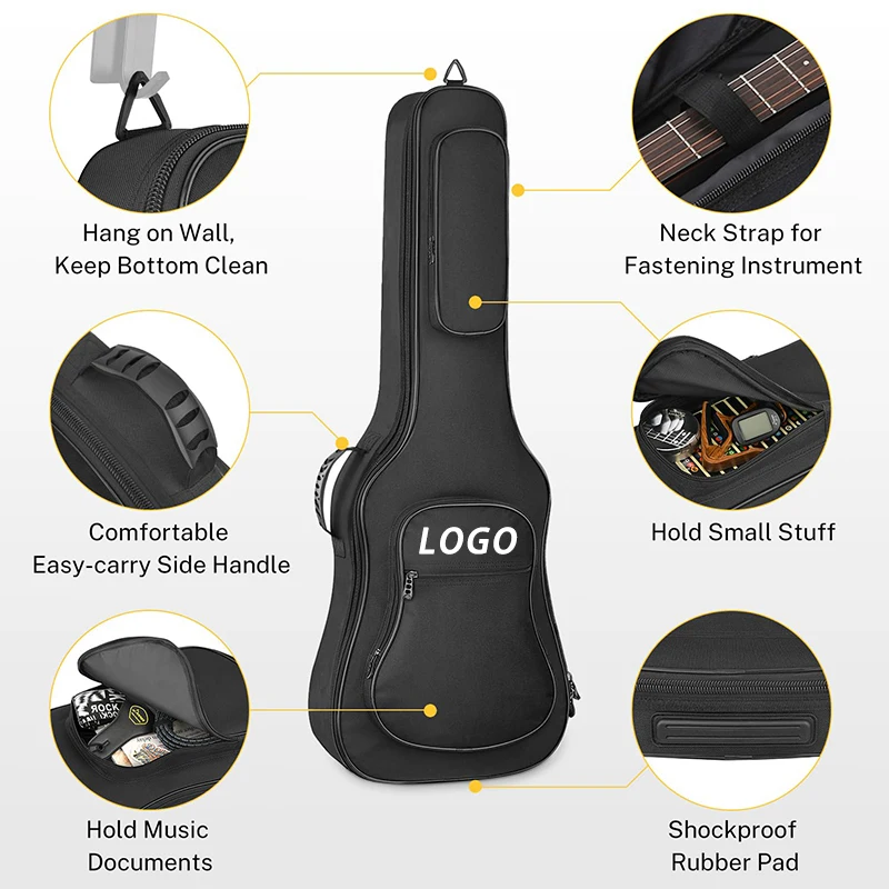 39 Inch Electric Guitar Bag Gig Bag Waterproof Nylon Dustproof Soft Electric Guitar Case Adjustable Strap Black