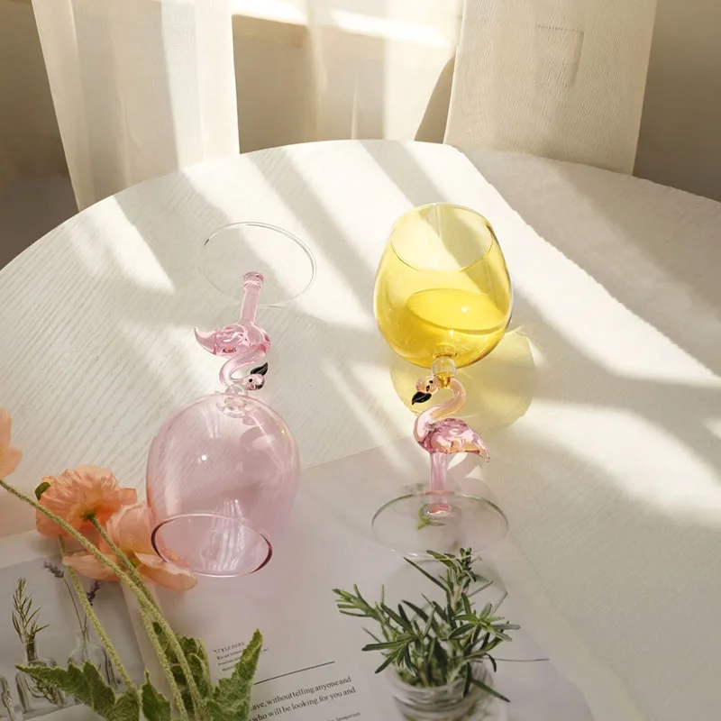 Creative high borosilicate glass flamingo model red wine glass tall cocktail Champagne glass cup