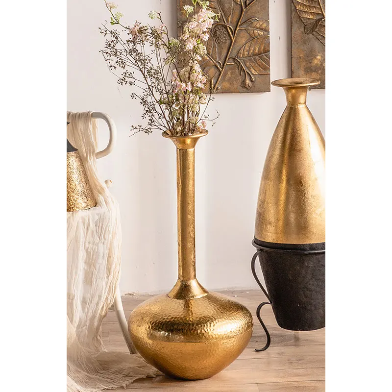 Indoor Vintage Flowerpot Unique Design Flower Stand Black Gold Metal Luxury Vase For Flowers Centerpieces